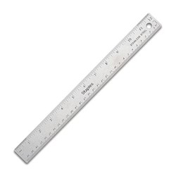 RULER, STANDARD, STAPLES, METAL, IMPERIAL/METRIC SCALES, SILVER, 12" LARGE