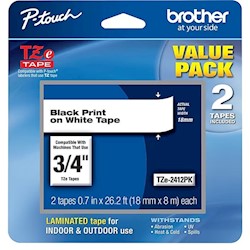 LABEL MAKER TAPE, LAMINATED, BROTHER TZE-241, 3/4" X 26 1/5', BLACK ON WHITE LARGE