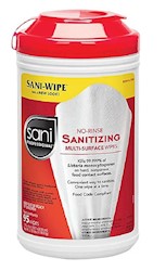 WIPES, SANITIZING, MULTI-SURFACE, NO-RINSE, SANI PROFESSIONAL, 95/PK, 6/CT LARGE