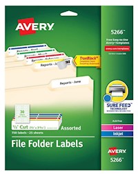 FILE FOLDER LABELS, AVERY, LASER/INKJET, ASSORTED COLORS, 750 LABELS/CT MAIN