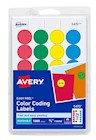 LABELS, COLOR CODING, ROUND, AVERY, LASER/INKJET, PRINT & WRITE, ASSORTED COLORS, 1008 LABELS/CT THUMBNAIL