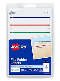 FILE FOLDER LABELS, AVERY, LASER/INKJET, 2/3" X 3 7/16", ASSORTED COLORS, 252 LABELS/CT MAIN