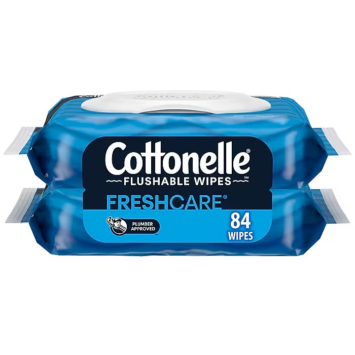WET WIPES, FLUSHABLE, COTTONELLE, 2 FLIP-TOP PACKS, 84 TOTAL WIPES LARGE