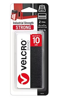 FASTENERS, STRIPS, VELCRO, 2" X 4", INDUSTRIAL STRENGTH, HOOK & LOOP, BLACK, 2/CT MAIN
