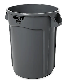 BRUTE TRASH CAN, ROUND, 32GALLON, GRAY, RUBBERMAID MAIN