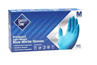 DISPOSABLE GLOVES, SAFETY ZONE, BLUE, NITRILE, POWDER-FREE, M, 100/CT LARGE