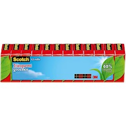 TAPE, SCOTCH, TRANSPARENT, GREENER, 3/4" X 25 YDS, 12 ROLLS/CT LARGE