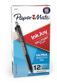 PENS, BALLPOINT, INKJOY, RETRACTABLE, MEDIUM POINT, BLACK INK, 12/CT MAIN