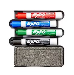 WHITEBOARD CADDY KIT, EXPO, MOUNTABLE, BROAD CHISEL TIP, ASSORTED COLORS, WITH ERASER LARGE