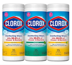 DISINFECTING WIPES, CLOROX, VALUE PACK, FRESCH & CRISP LEMON SCENT, 35 WIPES/CANISTER, 3/CT LARGE
