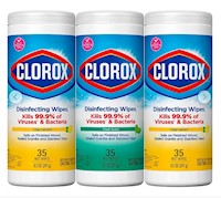 DISINFECTING WIPES, CLOROX, VALUE PACK, FRESCH & CRISP LEMON SCENT, 35 WIPES/CANISTER, 3/CT MAIN