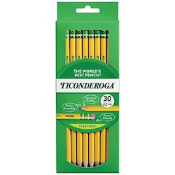 PENCILS, #2, WOODEN, PRE-SHARPENED, TICONDEROGA, 2.2MM, SOFT LEAD, 30/CT LARGE