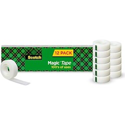 TAPE, SCOTCH, INVISIBLE, 0.75" X 27.77 YDS, 1" CORE, 12 ROLLS/CT LARGE