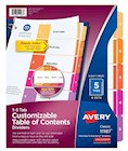 DIVIDERS, AVERY, READY INDEX, TABLE OF CONTENTS, PAPER, 1-5 TABS, MULTICOLOR, 6 SETS/CT THUMBNAIL