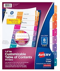 DIVIDERS, AVERY, READY INDEX, TABLE OF CONTENTS, PAPER, 1-8 TABS, MULTICOLOR, 6 SETS/CT MAIN