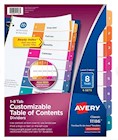 DIVIDERS, AVERY, READY INDEX, TABLE OF CONTENTS, PAPER, 1-8 TABS, MULTICOLOR, 6 SETS/CT THUMBNAIL