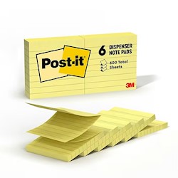 STICKY NOTES, POST-IT, 3" X 3", YELLOW, LINED, 100 SHEETS/PAD, 6 PADS/CT LARGE