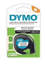 LABEL MAKER TAPE, PLSATIC, DYMO LETRATAG 91331, 1/2" X 13', BLACK ON WHITE LARGE