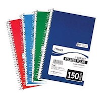 NOTEBOOK, 3 SUBJECT, COLLEGE RULED, 5.5" X 9.5", MEAD, SPIRAL, 150 SHEETS, 1/EA MAIN