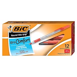 PENS, BALLPOINT, BIC, MEDIUM POINT, RED INK, 12/CT LARGE