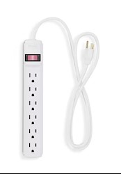 POWER STRIP, 6 OUTLET, 3' CORD, WHITE LARGE