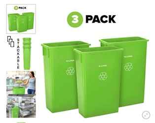 RECYCLING CENTER, 23 GALLON, SLIM PROFILE, LIME GREEN, 3-PACK LARGE