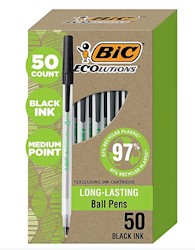 PENS, BALLPOINT, BIC, MEDIUM POINT, BLACK INK, 50/CT LARGE