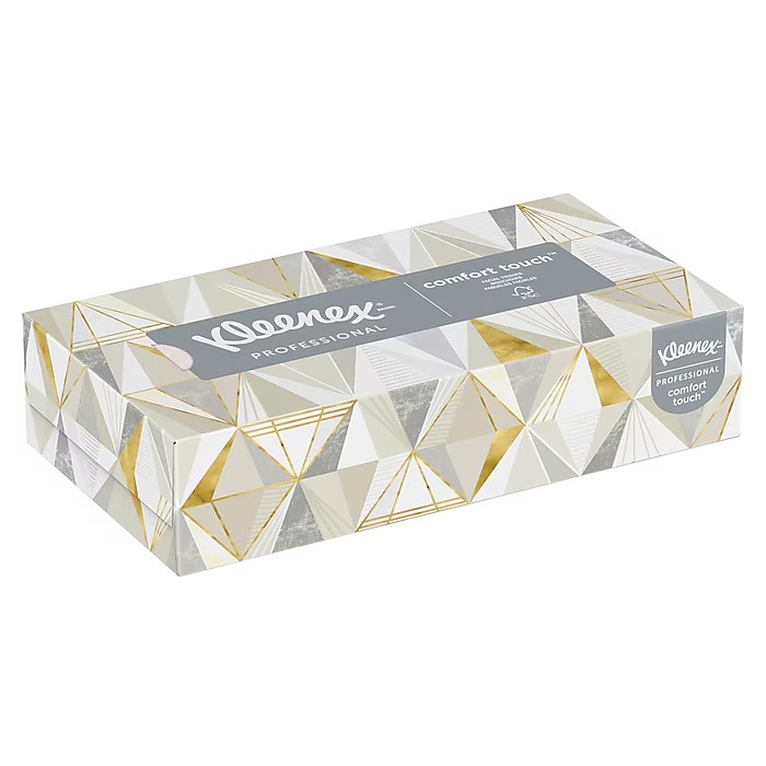 FACIAL TISSUES, FLAT BOX, KLEENEX, 2-PLY, WHITE, 125 SHEETS/BX, 48 BOXES/CT LARGE