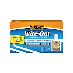 CORRECTION FLUID, BIC WITE-OUT, 20 ML, WHITE, 3/CT LARGE