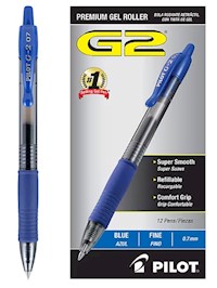 PENS, GEL, RETRACTABLE, PILOT G2, FINE POINT, 0.7MM, BLUE INK, 12/CT MAIN