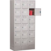 Lockers, Tennsco Box, 3-Wide Unit, 18 Lockers, Medium Grey LARGE