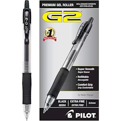 PENS, GEL, RETRACTABLE, PILOT G2, EXTRA FINE POINT, BLACK INK, 12/CT LARGE