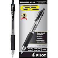 PENS, GEL, RETRACTABLE, PILOT G2, EXTRA FINE POINT, BLACK INK, 12/CT MAIN