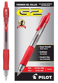 PENS, GEL, RETRACTABLE, PILOT G2, EXTRA FINE POINT, 0.5MM, RED INK, 12/CT MAIN