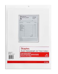 JOB TICKET HOLDER, SUPER HEAVY WEIGHT, STAPLES, 9" X 12", CLEAR, 10/CT LARGE