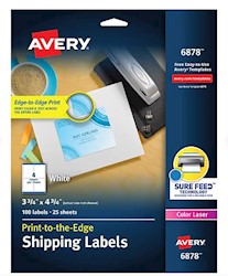 SHIPPING LABELS, AVERY, LASER, 3 3/4" X 4 3/4", WHITE, 4 LABELS/SHEET, 25 SHEETS/CT LARGE