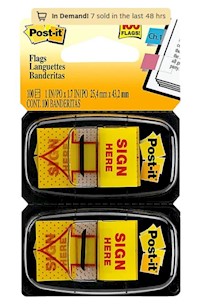 SIGN HERE MESSAGE FLAGS, POST-IT, 1" WIDE, YELLOW, 100 FLAGS/CT MAIN