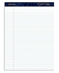 NOTEPADS, AMPAD GOLD FIBRE, WIDE RULED, WHITE, 50 SHEETS/PAD, 4 PADS/CT LARGE