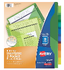 TAB DIVIDERS, AVERY, TWO-POCKET INSERTABLE DIVIDER, PLASTIC, 11" x 8 1/2", MULTICOLOR, 8 TABS/SET THUMBNAIL