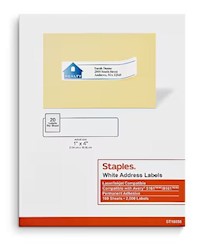 ADDRESS LABELS, LASER/INKJET, STAPLES, 1" X 4", WHITE, 2000 LABELS/CT LARGE