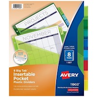 DIVIDERS, AVERY BIG TAB, INSERTABLE, PLASTIC, WITH POCKET, 8 TABS, MULTICOLOR MAIN
