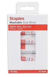 GLUE STICKS, STAPLES, WASHABLE, 0.28 OZ., CLEAR, 18/CT LARGE
