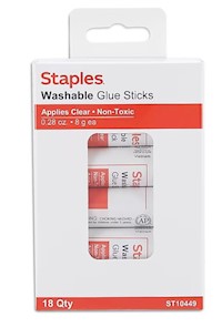 GLUE STICKS, STAPLES, WASHABLE, 0.28 OZ., CLEAR, 18/CT MAIN