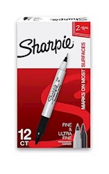 PERMANENT MARKERS, SHARPIE, TWIN TIP, BLACK, 12/CT LARGE
