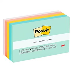 STICKY NOTES, POST-IT, 3" X 5", ASSORTED COLORS, 100 SHEETS/PAD, 5 PADS/CT LARGE