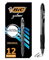 PENS, GEL, RETRACTABLE, BIC, MEDIUM POINT, 0.7MM, BLACK INK, 12/CT LARGE