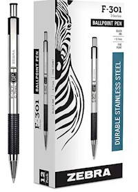 PENS, BALLPOINT, RETRACTABLE, ZEBRA F-301, FINE POINT, 0.7MM, BLACK INK, 12/CT MAIN
