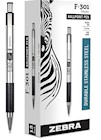 PENS, BALLPOINT, RETRACTABLE, ZEBRA F-301, FINE POINT, 0.7MM, BLACK INK, 12/CT THUMBNAIL