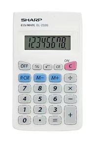 CALCULATOR, 8-DIGIT, POCKET, SHARP ELSI MATE EL-233SSB, WHITE MAIN