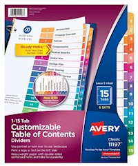 DIVIDERS, AVERY, READY INDEX, TABLE OF CONTENTS, PAPER, 1-15 TABS, MULTICOLOR, 6 SETS/CT MAIN